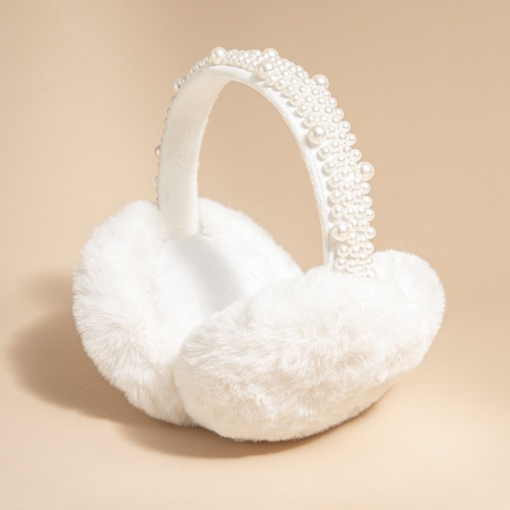 Francesca's White Fur Earmuffs Pearls Embellished NWT